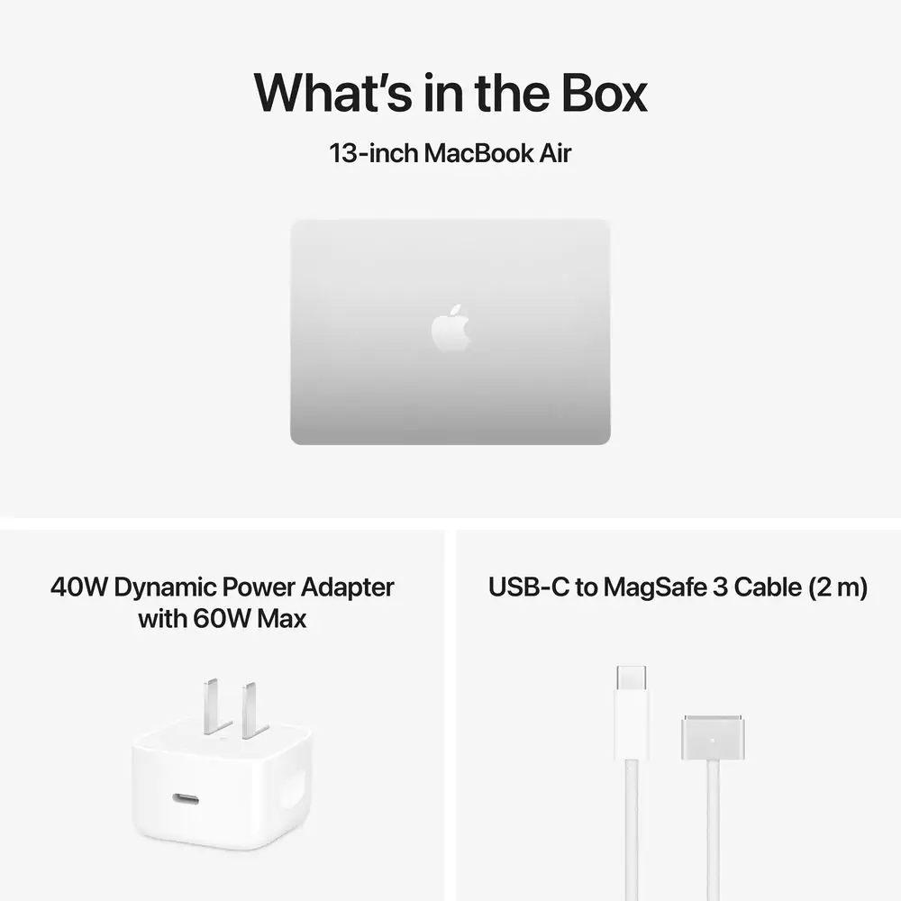 Комплектация MacBook Air 13: ноутбук, адаптер 40 Вт и кабель MagSafe 3