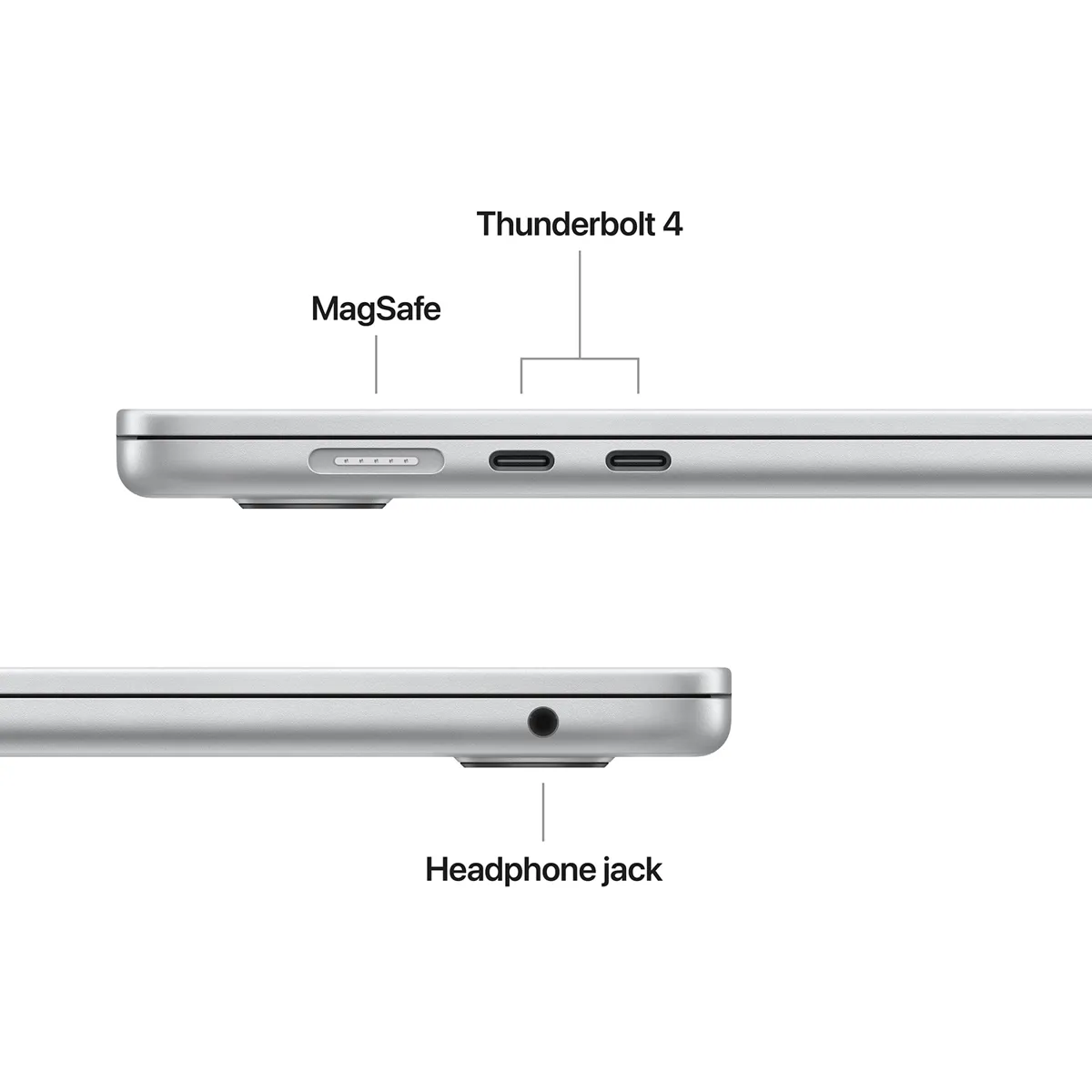 Порты MacBook Air 15: 2× Thunderbolt 4, MagSafe 3, 3,5 мм