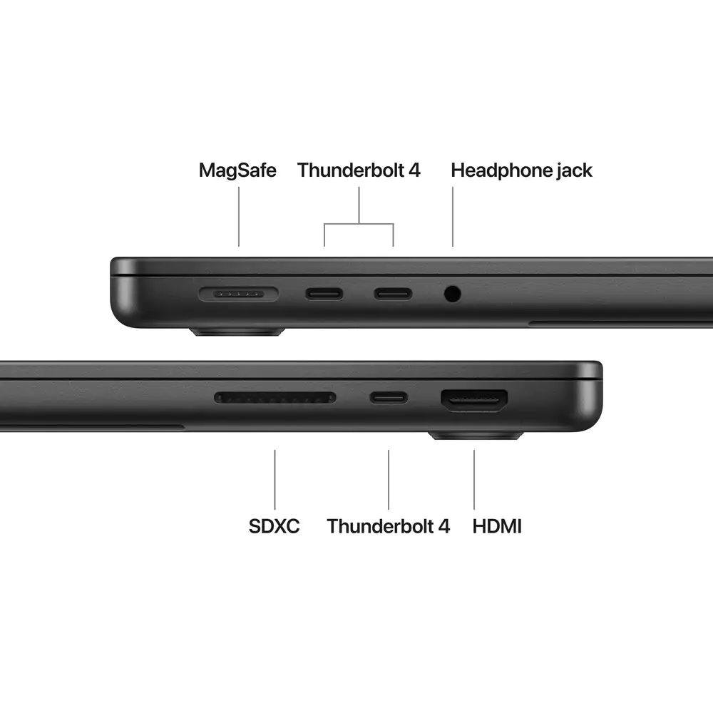 Порты MacBook Pro 14: 3× Thunderbolt 4, HDMI, SDXC, MagSafe 3, 3,5 мм
