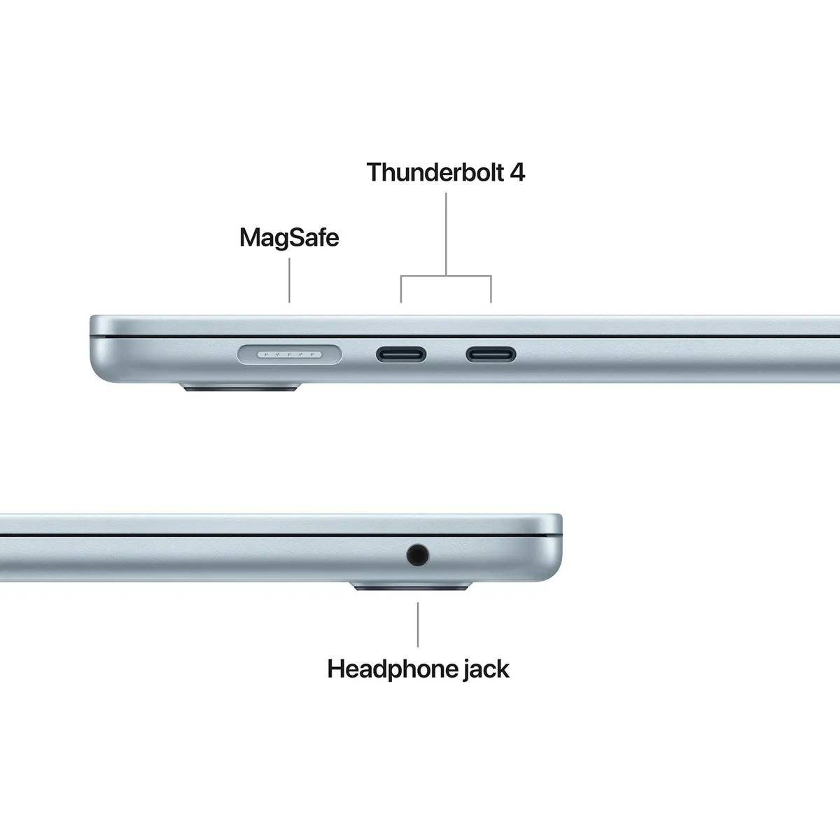 Порты MacBook Air 15: 2× Thunderbolt 4, MagSafe 3, 3,5 мм