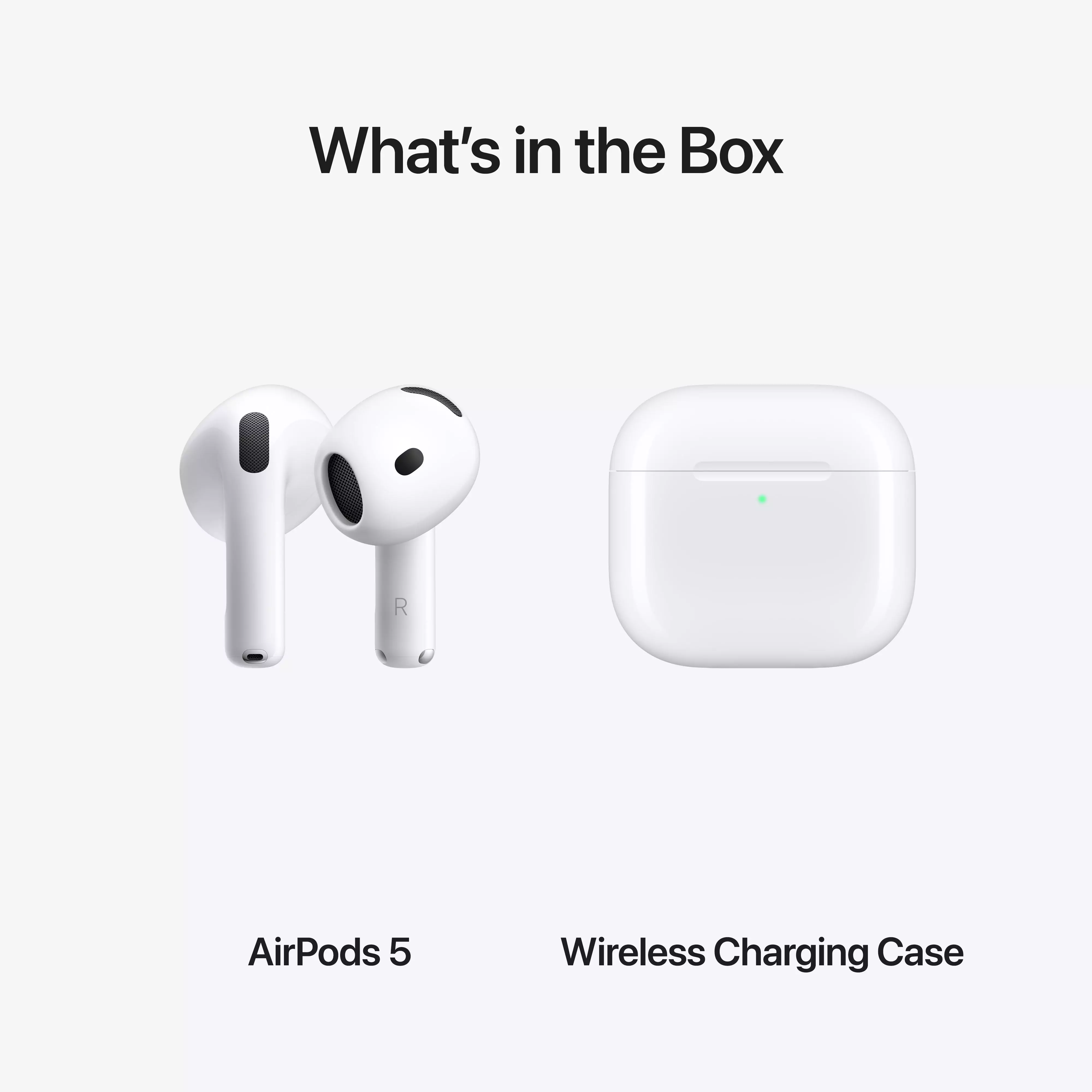 Комплект AirPods 5 Wireless Charging Case: наушники, кейс с динамиком, документация